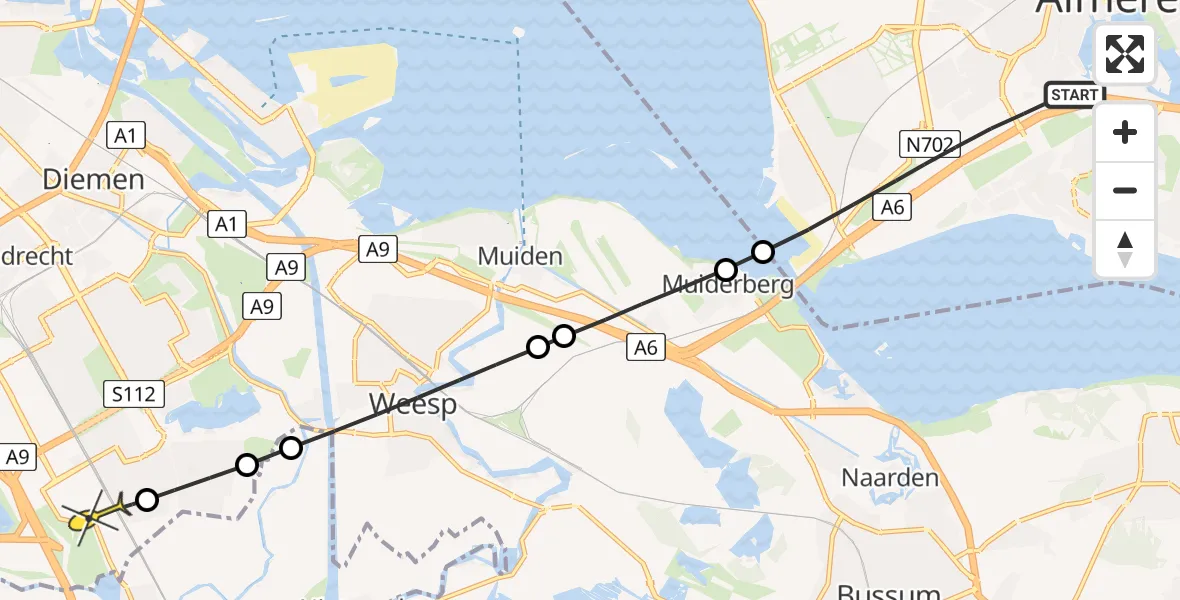 Routekaart van de vlucht: Lifeliner 2 naar Academisch Medisch Centrum (AMC), Zenderstraat