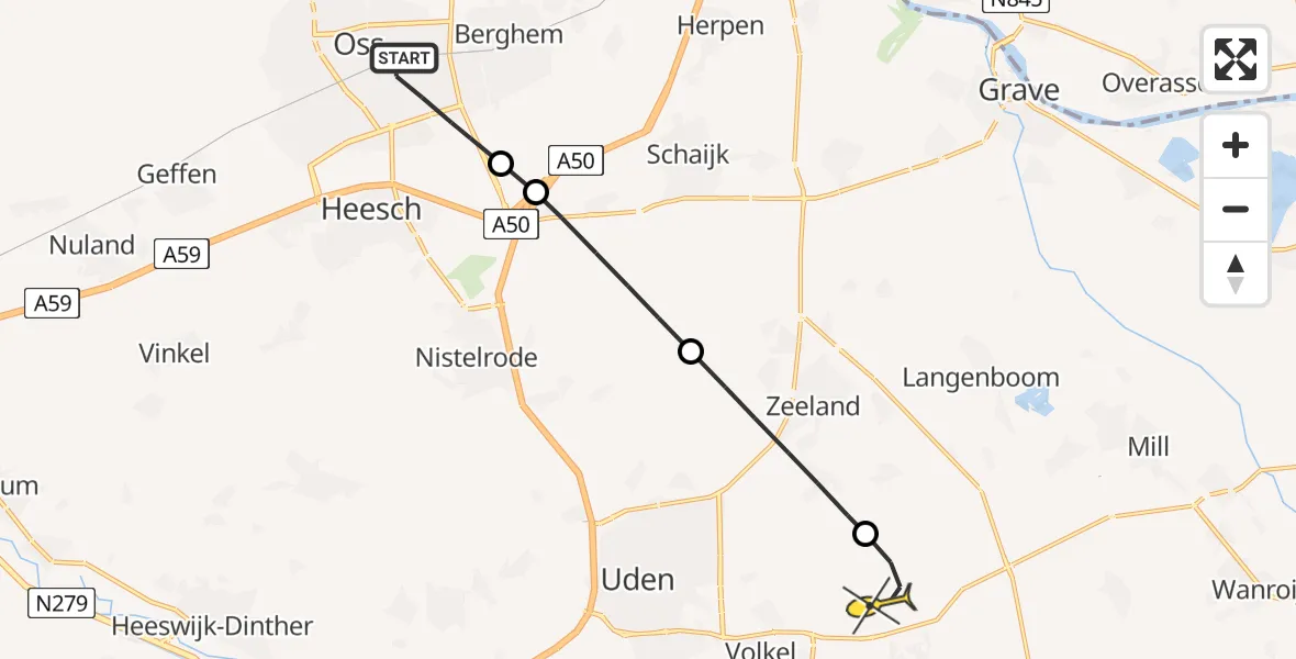 Routekaart van de vlucht: Lifeliner 3 naar Vliegbasis Volkel, Zeeheld