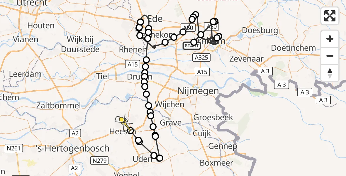 Routekaart van de vlucht: Politieheli naar Oss, Van Toulon van der Koogweg