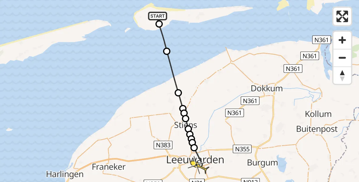 Routekaart van de vlucht: Ambulanceheli naar Leeuwarden, Looweg