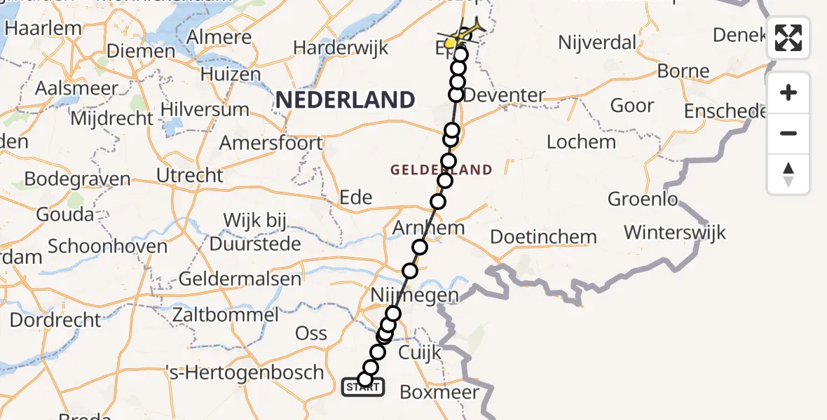 Routekaart van de vlucht: Lifeliner 3 naar Heerde, Trentsedijk