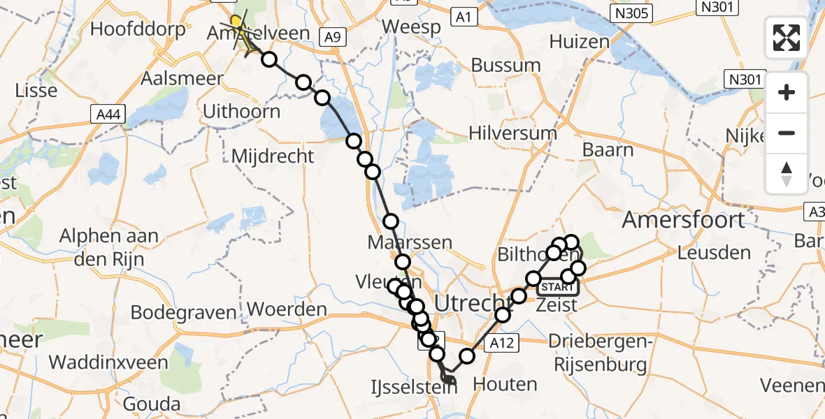 Routekaart van de vlucht: Politiehelikopter naar Amstelveen, Douglaslaan