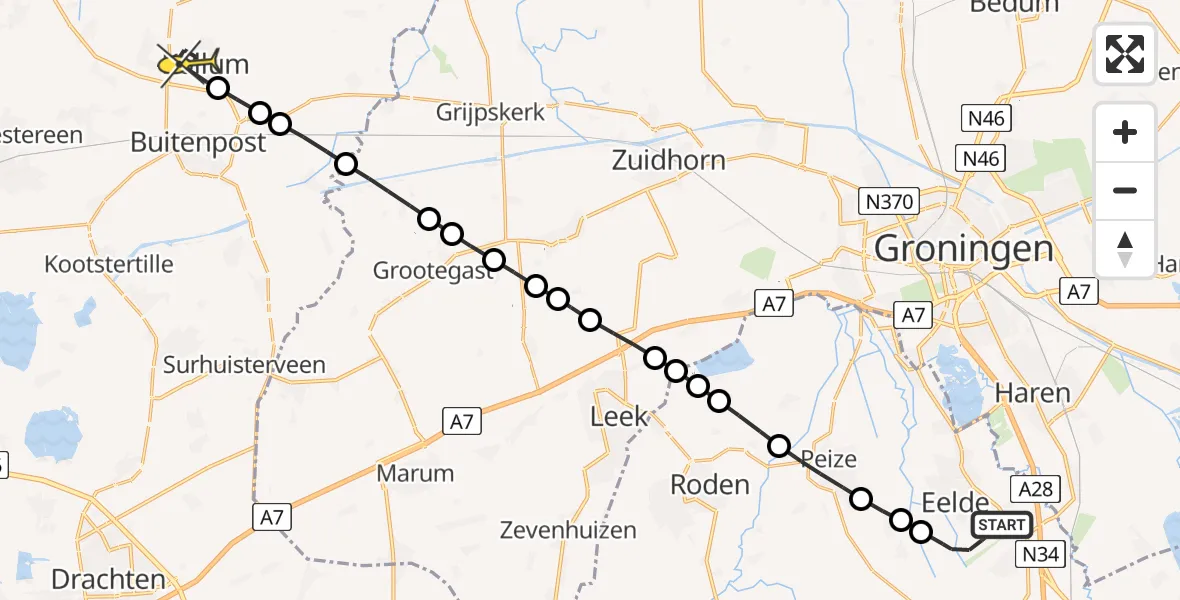Routekaart van de vlucht: Lifeliner 4 naar Kollum, Lugtenbergerweg