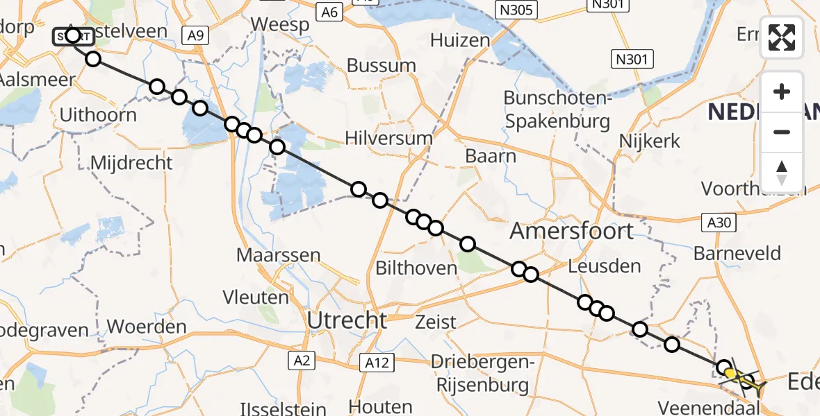 Routekaart van de vlucht: Lifeliner 1 naar De Klomp, Meester Jac. Takkade