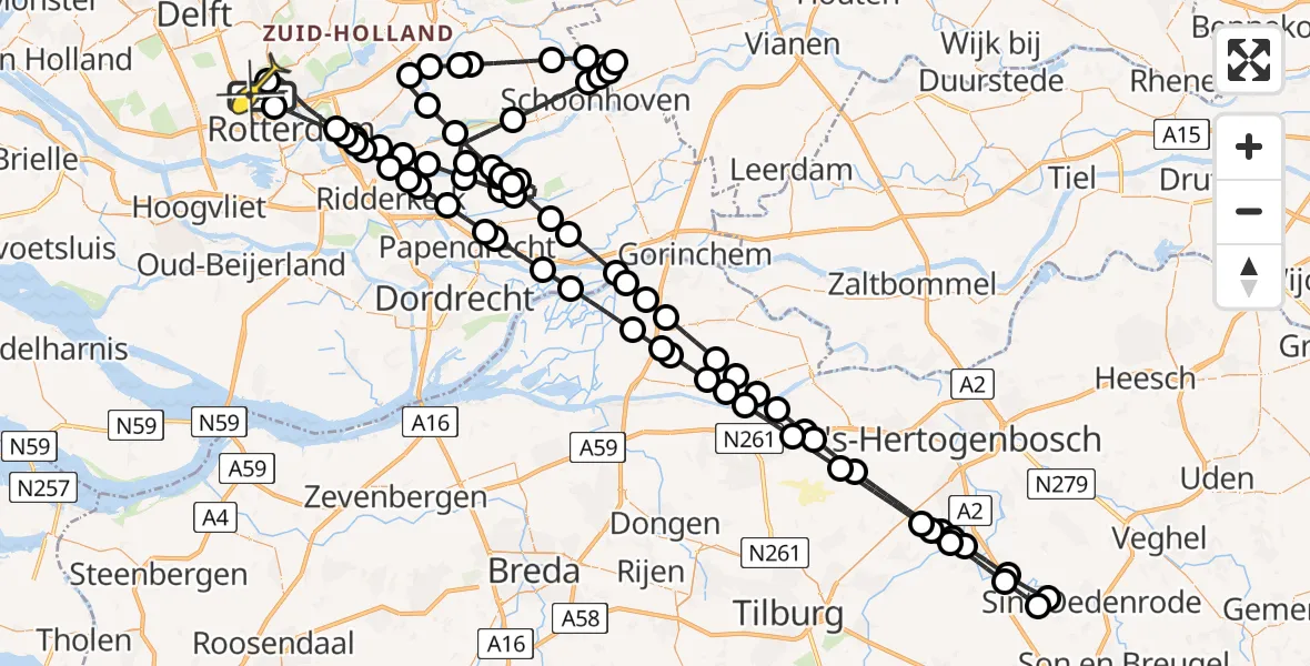 Routekaart van de vlucht: Lifeliner 2 naar Rotterdam The Hague Airport, Van der Duijn van Maasdamweg