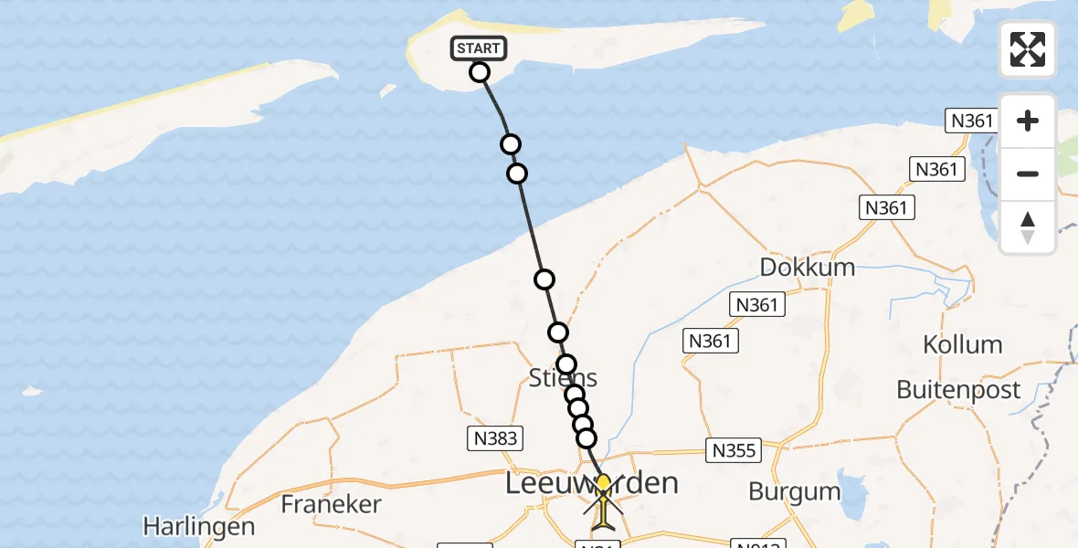 Routekaart van de vlucht: Ambulancehelikopter naar Leeuwarden, Looweg