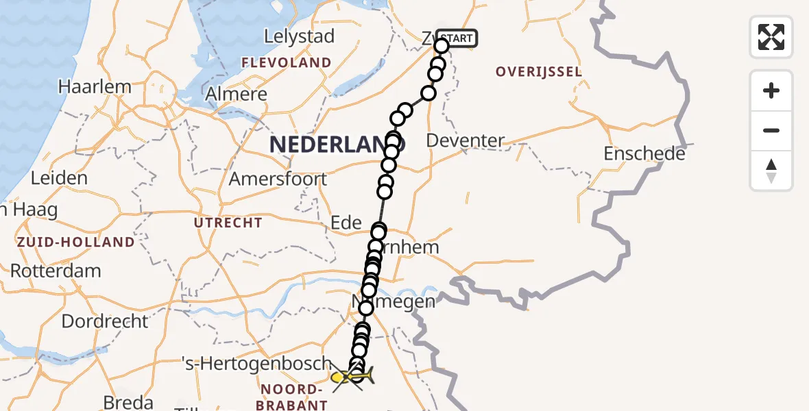 Routekaart van de vlucht: Lifeliner 3 naar Vliegbasis Volkel, Vechtstraat