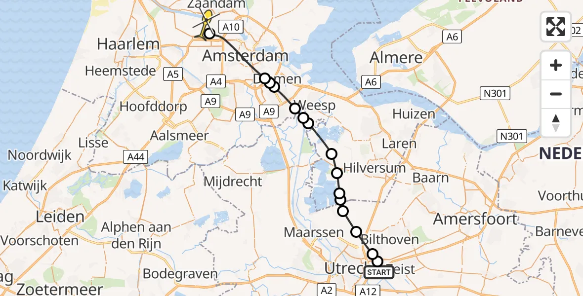 Routekaart van de vlucht: Lifeliner 1 naar Amsterdam Heliport, Universiteitsweg