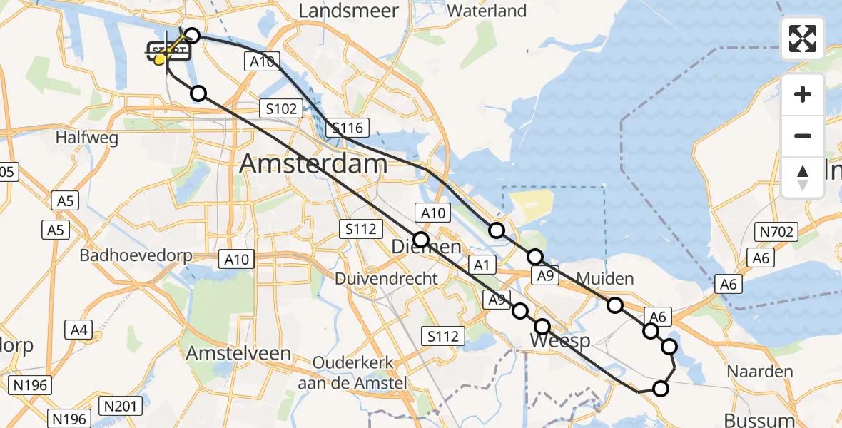 Routekaart van de vlucht: Lifeliner 1 naar Amsterdam Heliport, Maltaweg
