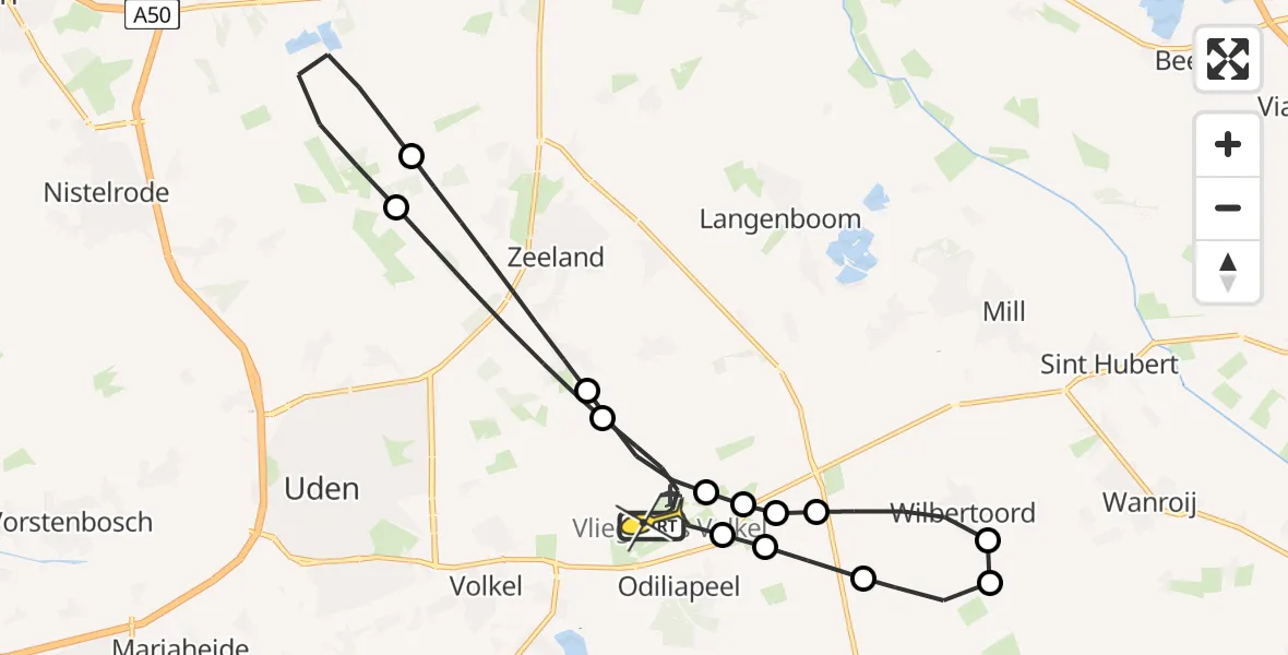 Routekaart van de vlucht: Lifeliner 3 naar Vliegbasis Volkel, Zeelandsedijk