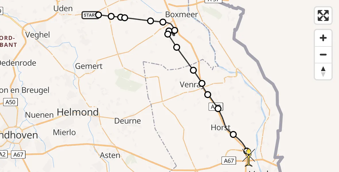 Routekaart van de vlucht: Politiehelikopter naar Venlo, Nieuwedijk