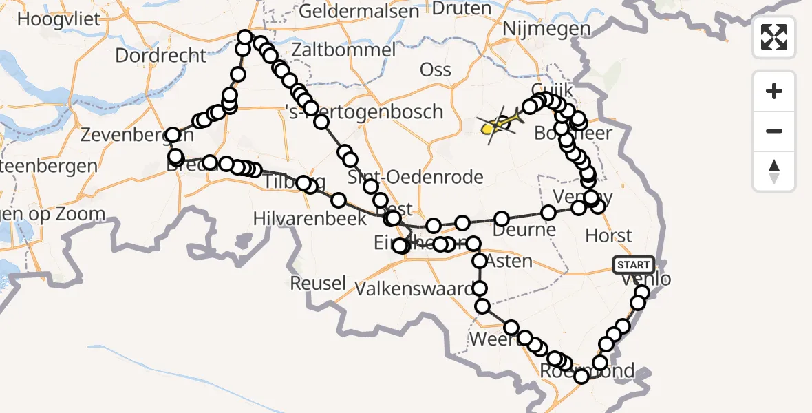 Routekaart van de vlucht: Politiehelikopter naar Volkel, De Wingerd