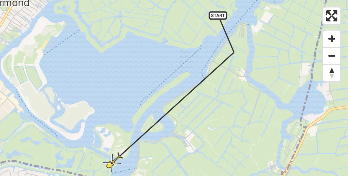 Routekaart van de vlucht: Politiehelikopter naar Warmond, Groote Sloot