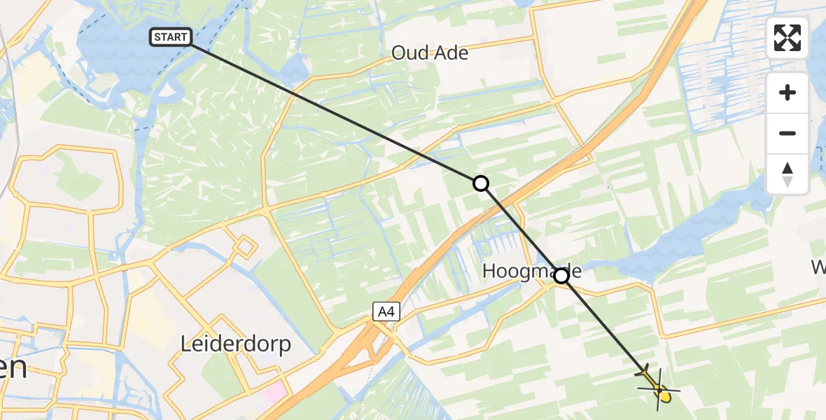 Routekaart van de vlucht: Politiehelikopter naar Hoogmade, Blauwemolenweg