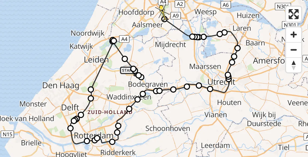 Routekaart van de vlucht: Politieheli naar Amstelveen, Filips van Bourgondiëstraat