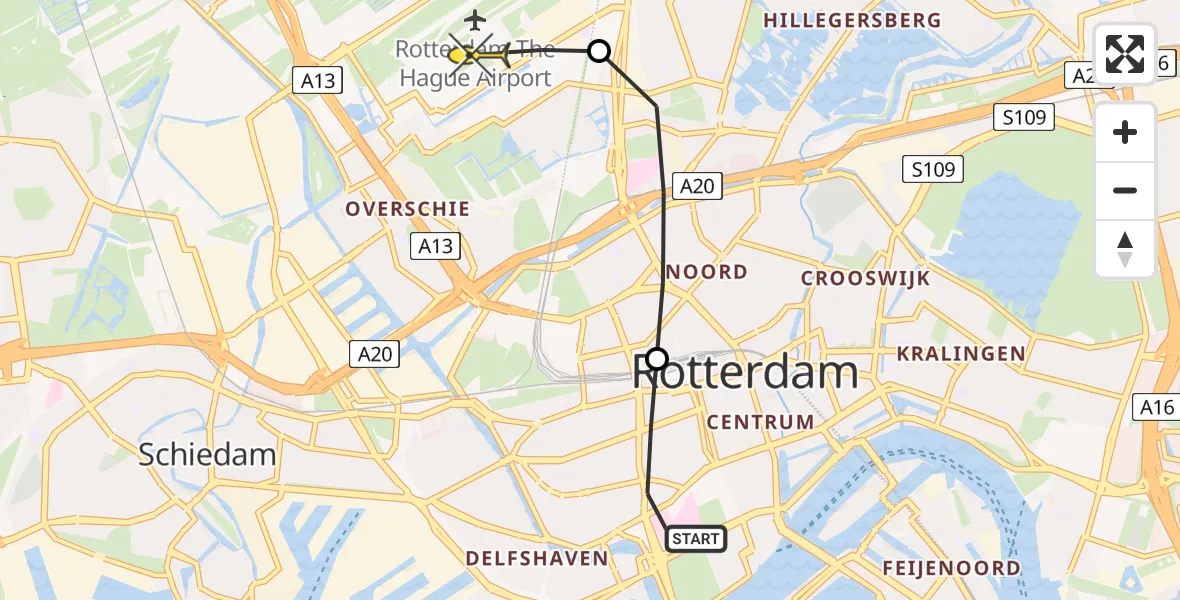 Routekaart van de vlucht: Lifeliner 2 naar Rotterdam The Hague Airport, 1e Middellandstraat