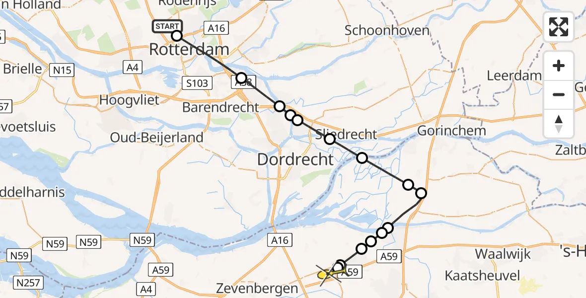 Routekaart van de vlucht: Lifeliner 2 naar Wagenberg, Brandenburgbaan