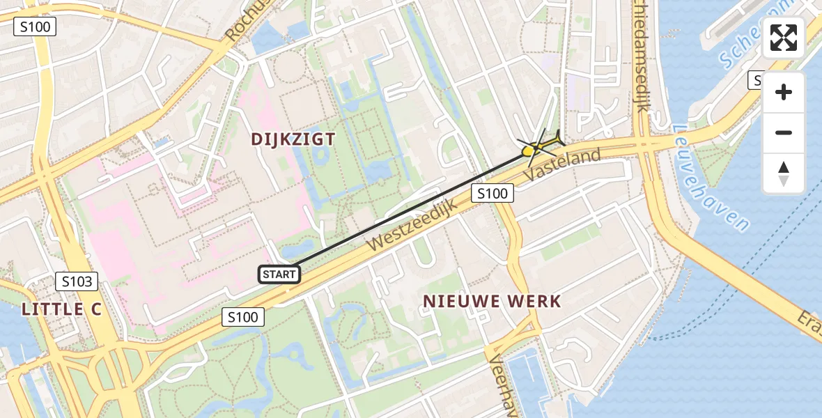 Routekaart van de vlucht: Lifeliner 3 naar Erasmus MC, Schiedamsesingel