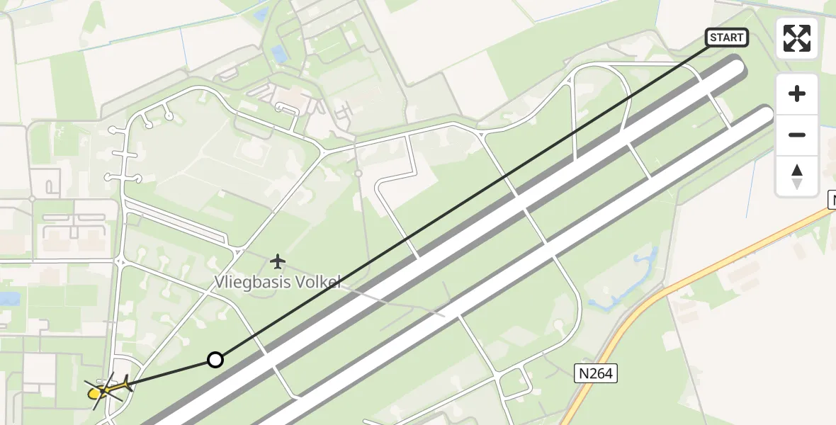 Routekaart van de vlucht: Politiehelikopter naar Vliegbasis Volkel, Zeelandsedijk
