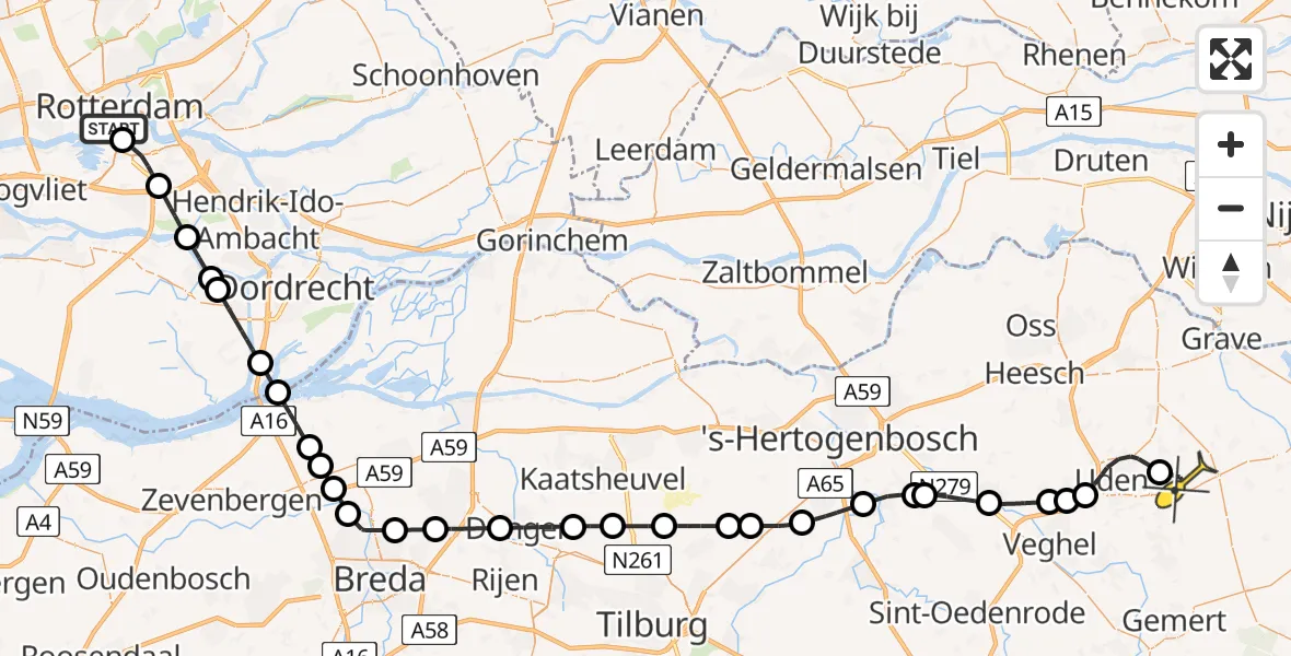 Routekaart van de vlucht: Lifeliner 3 naar Vliegbasis Volkel, Parkkade