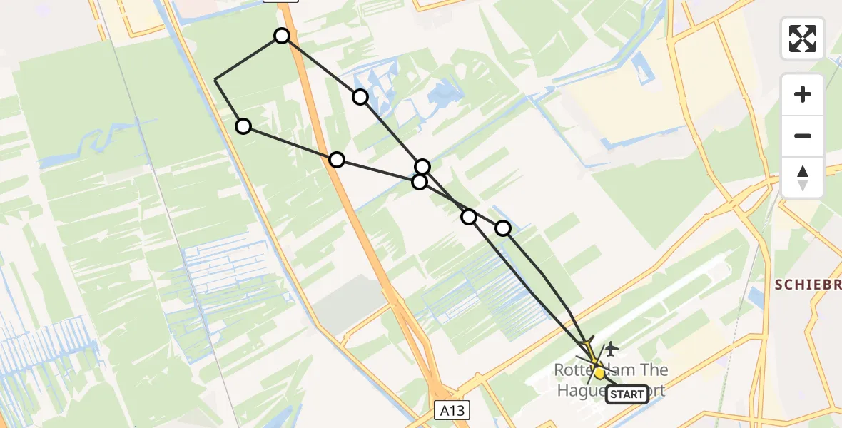 Routekaart van de vlucht: Lifeliner 2 naar Rotterdam The Hague Airport, Schieveense polder