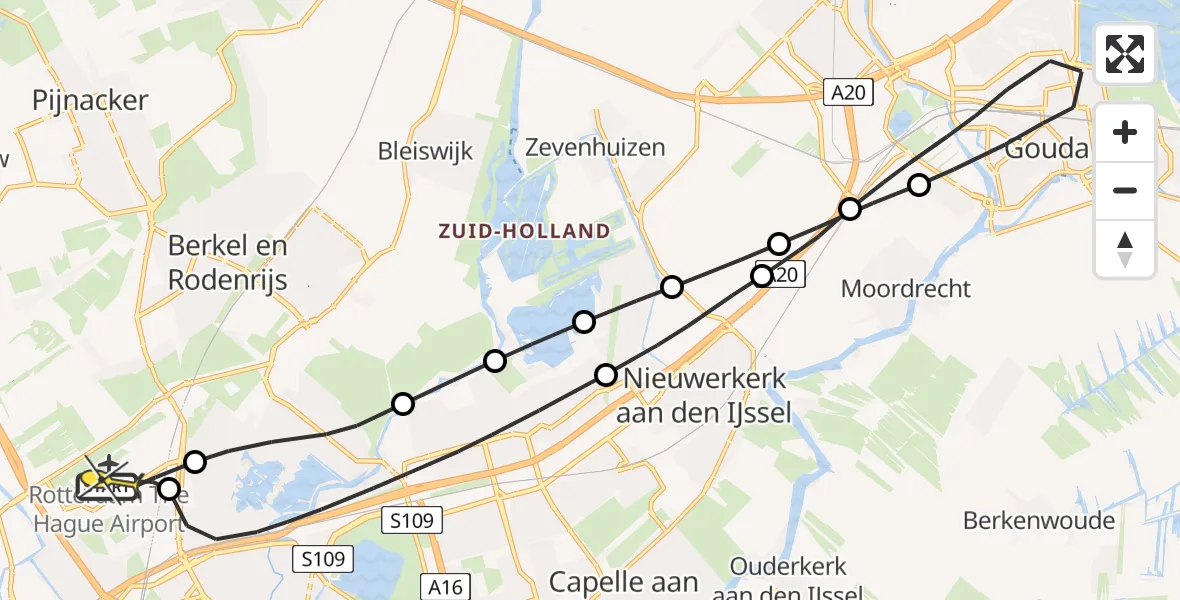Routekaart van de vlucht: Lifeliner 2 naar Rotterdam The Hague Airport, Brandenburgbaan