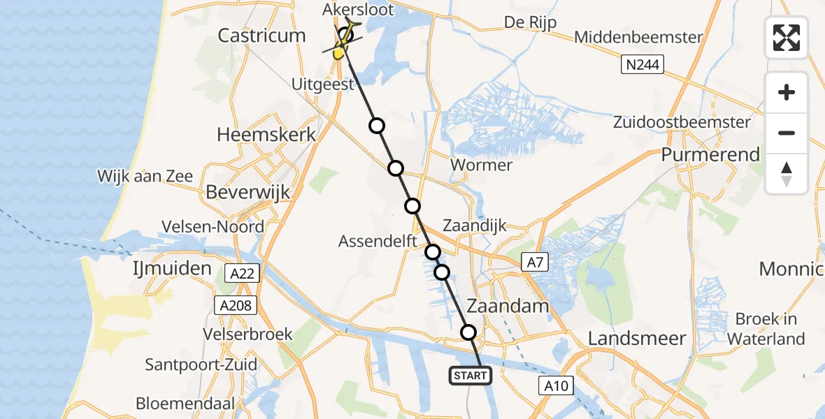 Routekaart van de vlucht: Lifeliner 1 naar Akersloot, Kanaalkade