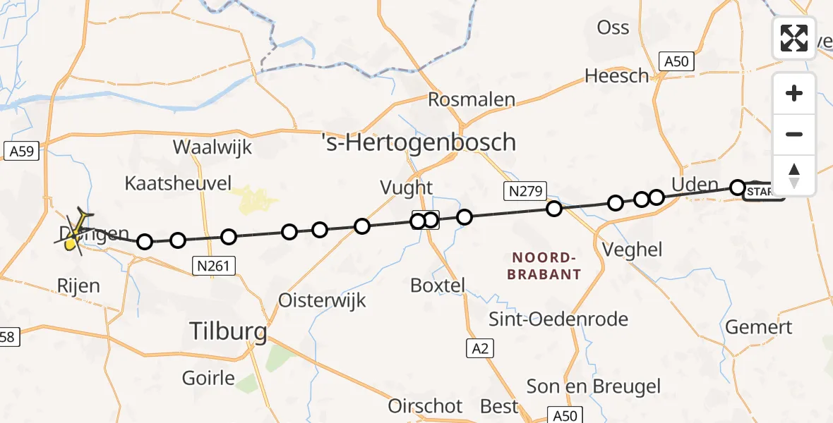 Routekaart van de vlucht: Lifeliner 3 naar Dongen, Zeelandsedijk