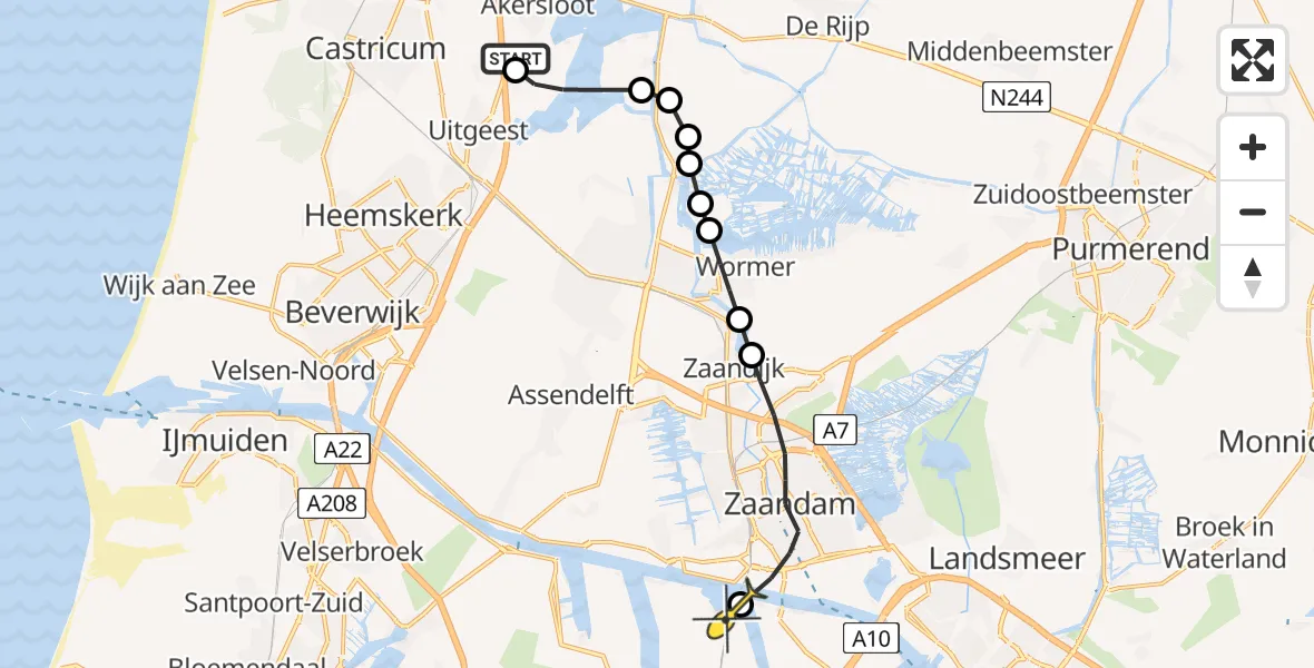 Routekaart van de vlucht: Lifeliner 1 naar Amsterdam Heliport, Limmergat