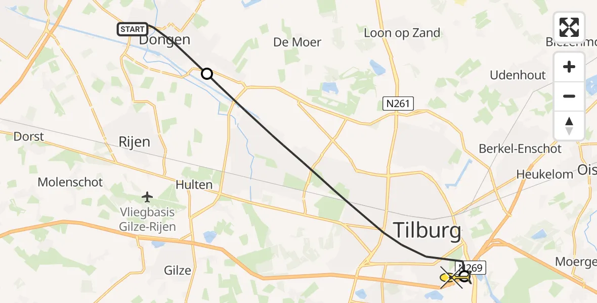 Routekaart van de vlucht: Lifeliner 3 naar Tilburg, Oude Baan