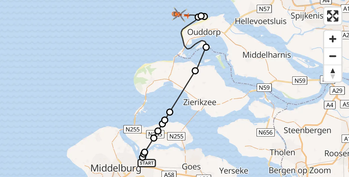Vluchtroute Kustwachthelikopter Vliegveld Midden-Zeeland - , 31 mei 2025, 13:29