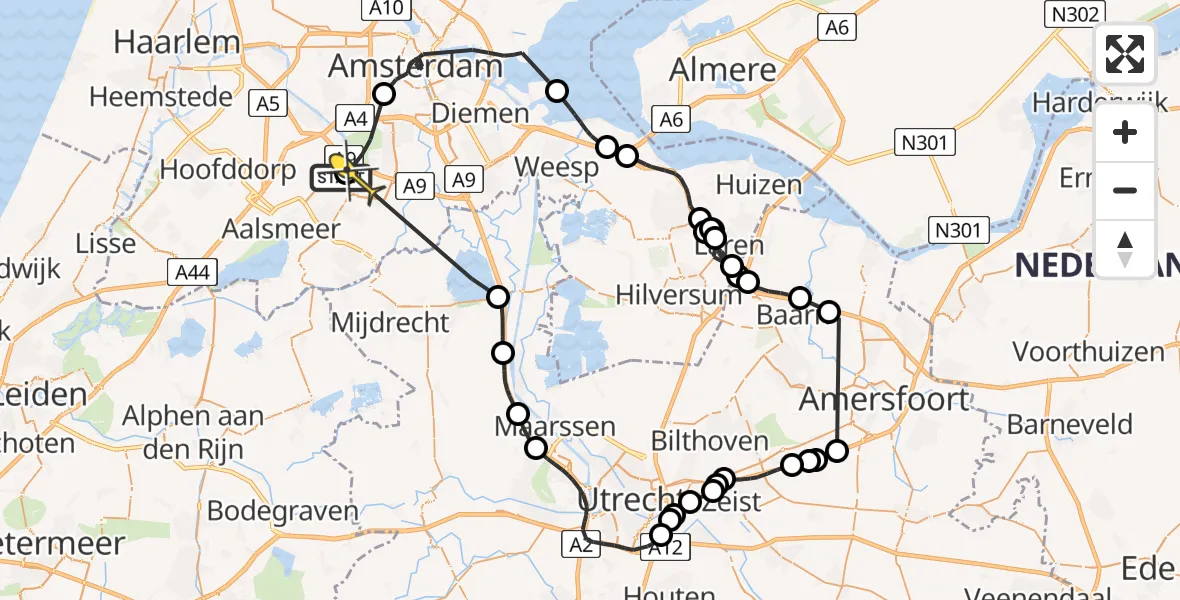 Routekaart van de vlucht: Politieheli naar Amstelveen, verlengde Oude Karselaan