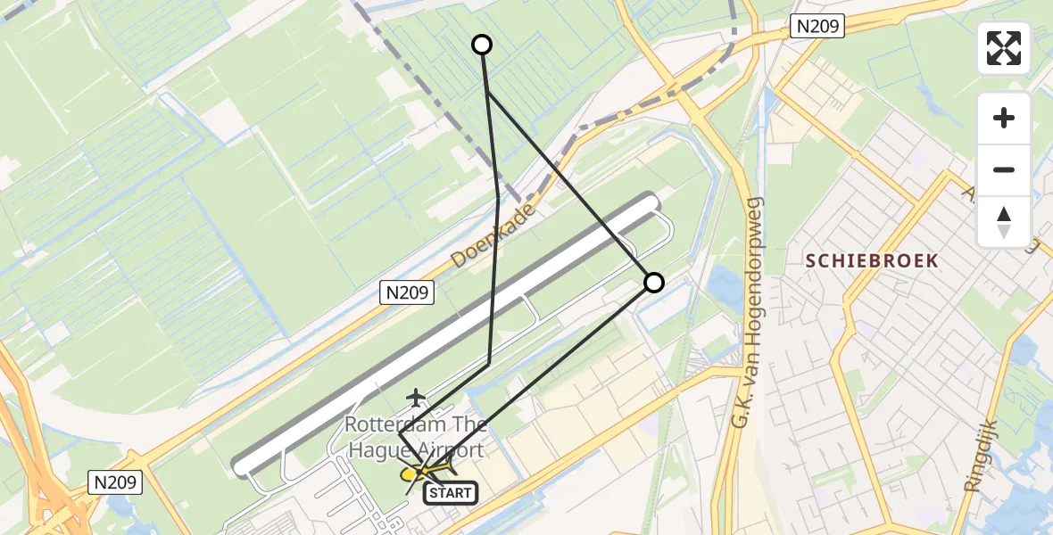Routekaart van de vlucht: Lifeliner 2 naar Rotterdam The Hague Airport, Rodenrijseweg