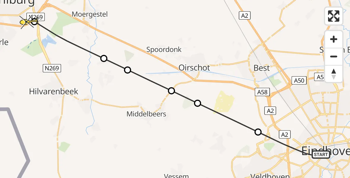 Routekaart van de vlucht: Lifeliner 3 naar Tilburg, Rijstenweg