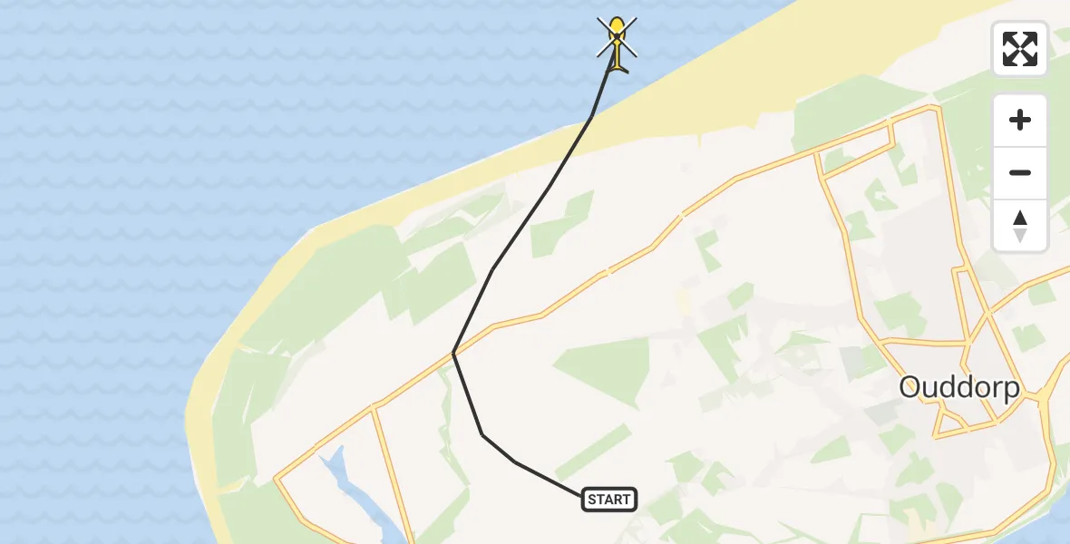 Routekaart van de vlucht: Kustwachthelikopter naar Ouddorp, Echelon Ouddorp
