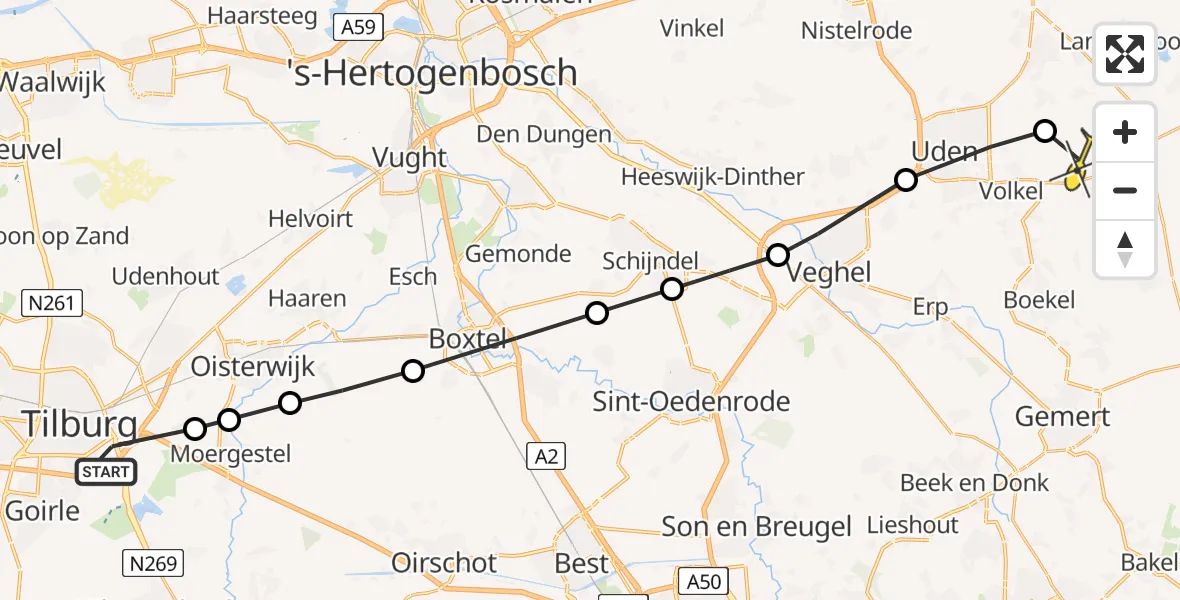 Routekaart van de vlucht: Lifeliner 3 naar Vliegbasis Volkel, Leijweg