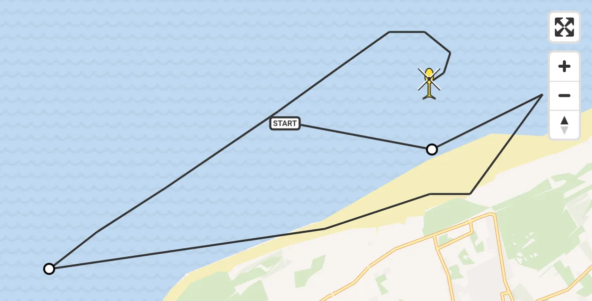 Routekaart van de vlucht: Kustwachthelikopter naar Oosterduinpad