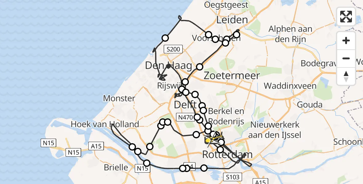 Vluchtroute Politiehelikopter van Rotterdam The Hague Airport naar Rotterdam The Hague Airport