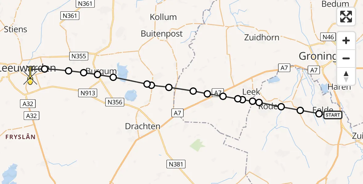 Routekaart van de vlucht: Lifeliner 4 naar Leeuwarden, Hoofdweg