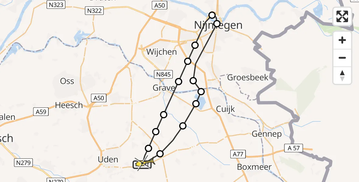 Routekaart van de vlucht: Lifeliner 3 naar Vliegbasis Volkel, Zeelandsedijk