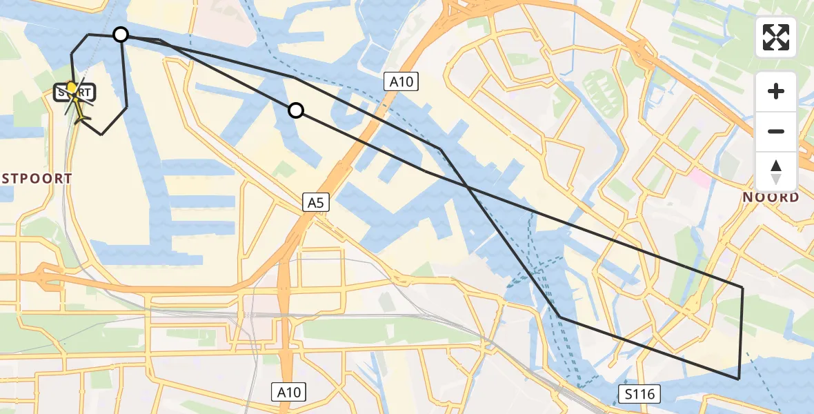 Routekaart van de vlucht: Lifeliner 1 naar Amsterdam Heliport, Hemkade