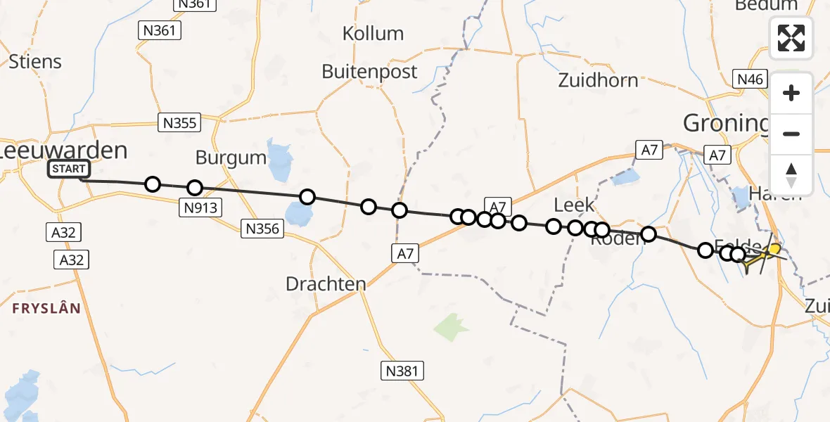 Routekaart van de vlucht: Lifeliner 4 naar Groningen Airport Eelde, Ublingaplantage