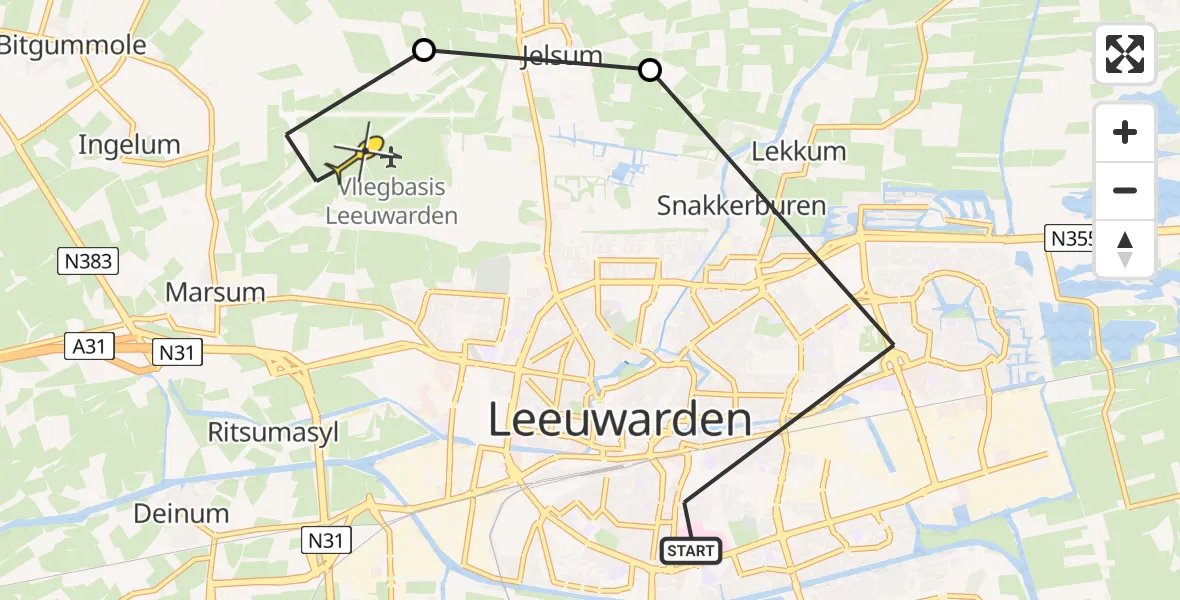 Routekaart van de vlucht: Ambulanceheli naar Vliegbasis Leeuwarden, Canterstate