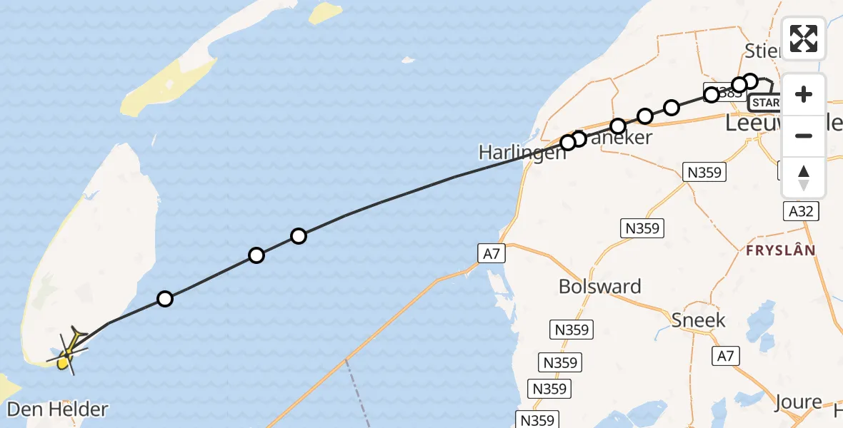 Routekaart van de vlucht: Ambulancehelikopter naar Den Hoorn, Keegsdijkje
