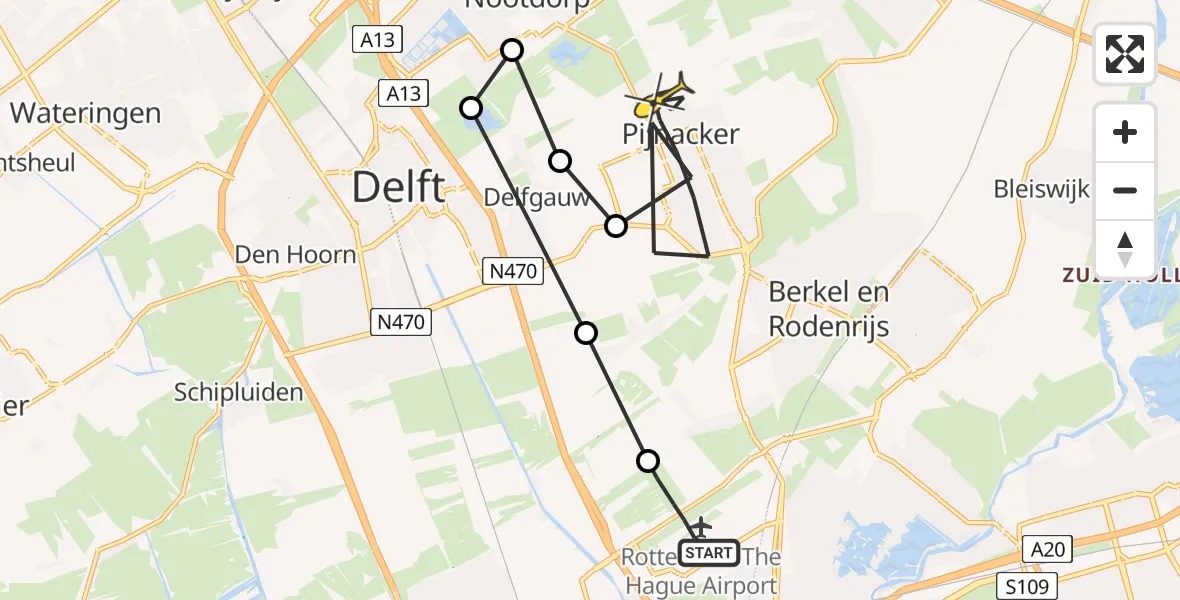 Routekaart van de vlucht: Lifeliner 2 naar Pijnacker, Gentiaan