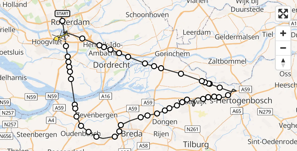 Routekaart van de vlucht: Politieheli naar Rotterdam, Park de Buitenplaats