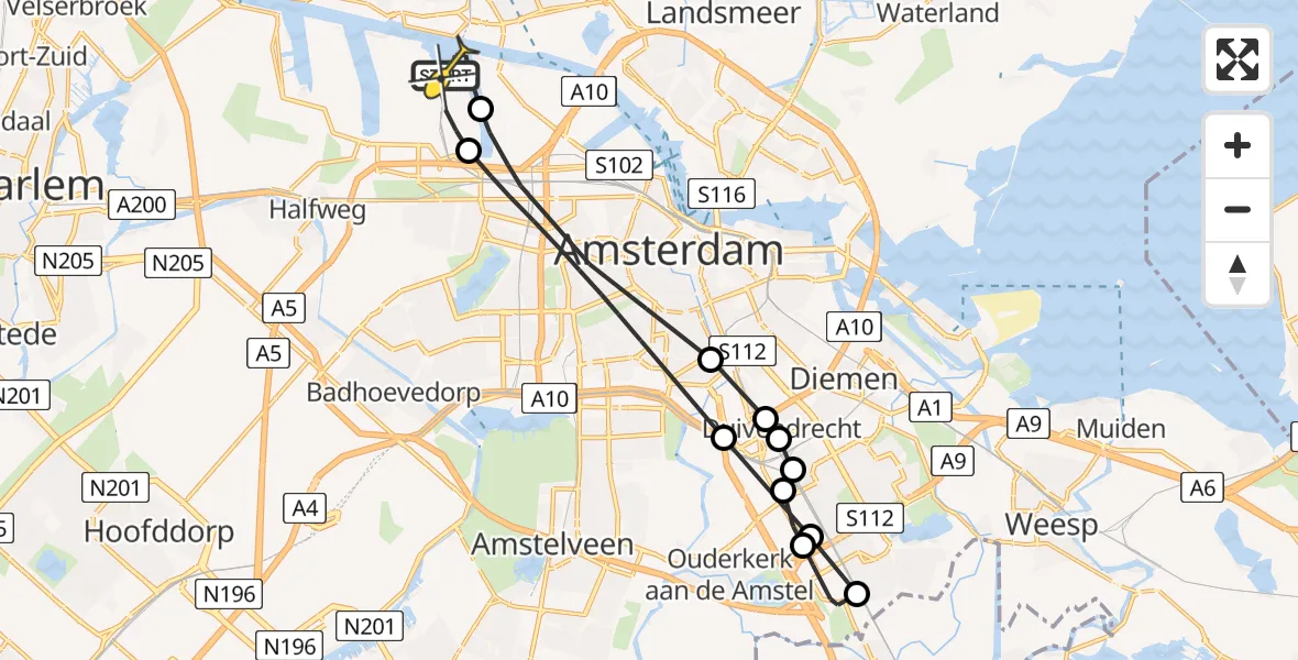 Routekaart van de vlucht: Lifeliner 1 naar Amsterdam Heliport, Hornweg