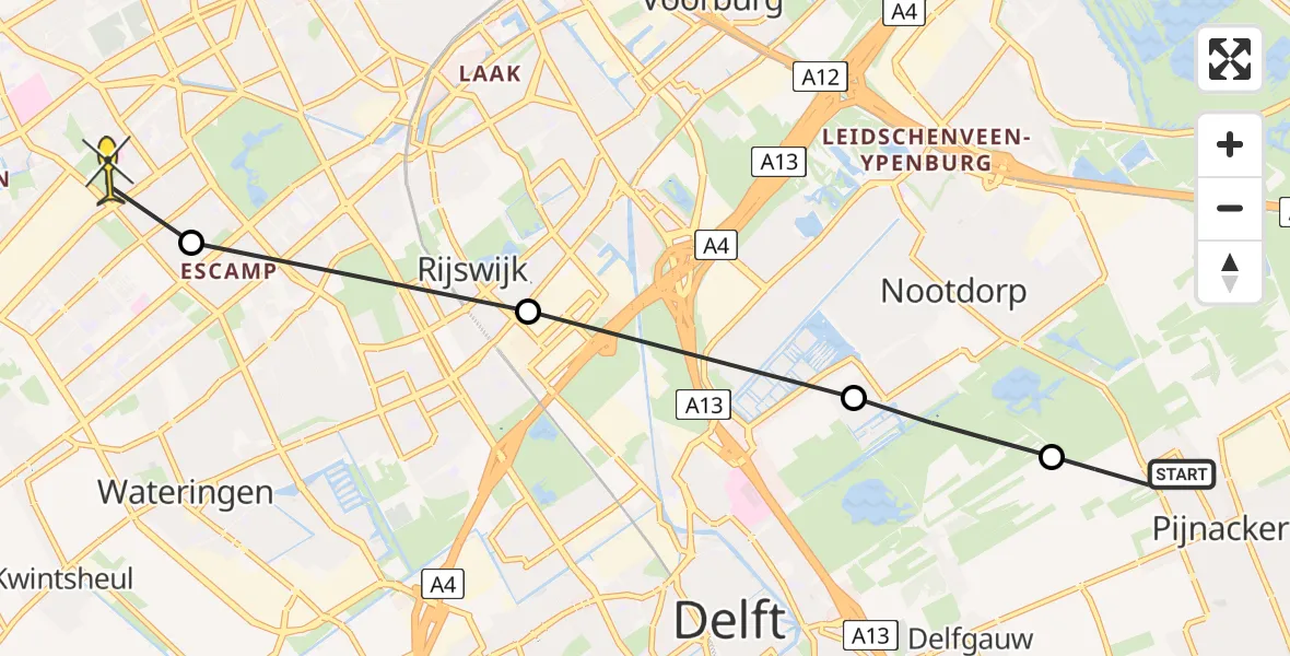 Routekaart van de vlucht: Lifeliner 2 naar Den Haag, Noordkade