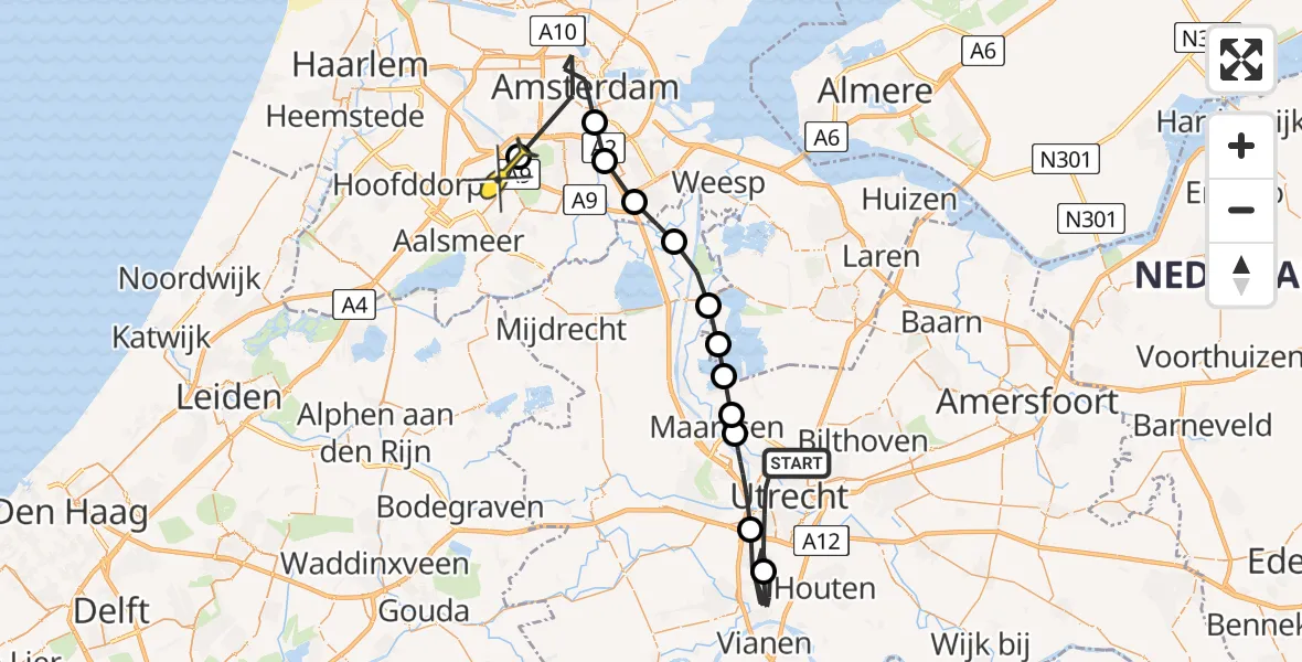 Routekaart van de vlucht: Politiehelikopter naar Schiphol, Albert Schweitzerdreef