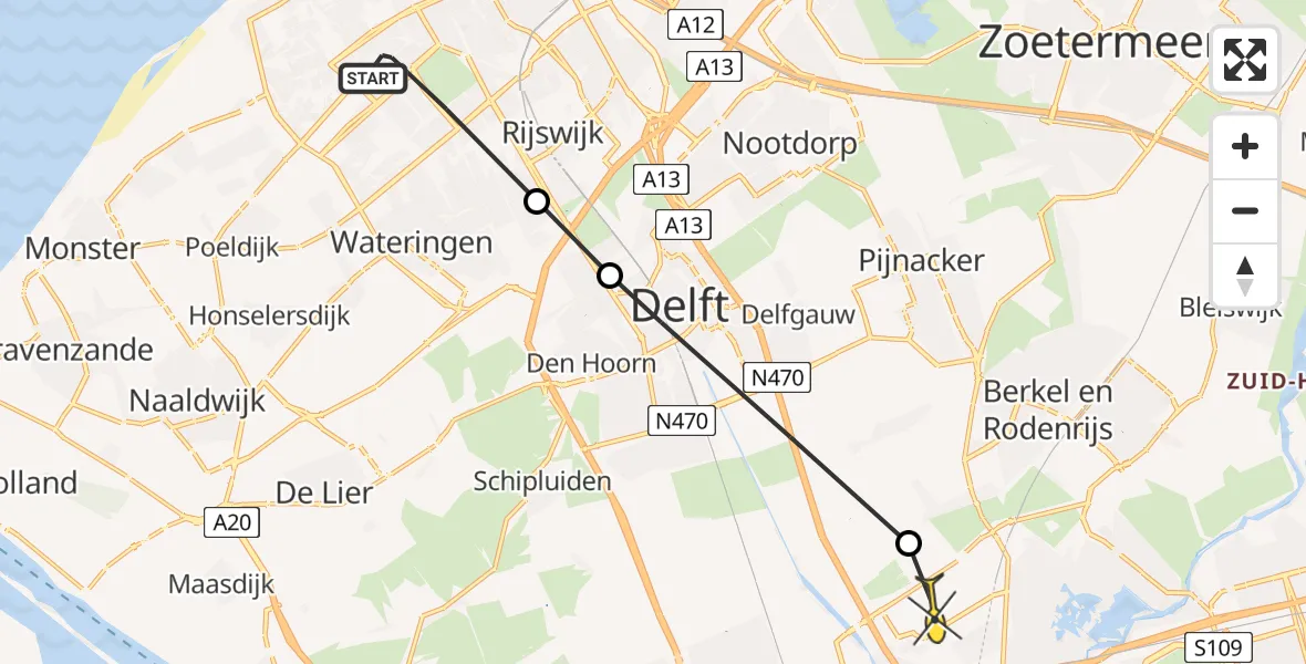 Routekaart van de vlucht: Lifeliner 2 naar Rotterdam The Hague Airport, Melis Stokelaan